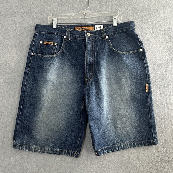 Vibes Gold Label Jeans Shorts Men SZ 38 Denim Cyber Baggy Wide Leg Pipe VTG Y2K - Picture 1 of 12